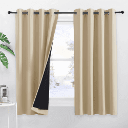 PONY DANCE 100% Verdunkelungsvorhang Beige Ösenschal 2er Set Blickdichte Gardinen Schlafzimmer Verdunkelnde Vorhänge mit Schwarzem Futter Thermo Vorhänge Kälteschutz, H 160 x B 140 cm, Biscotti Beige H160 x B140 cm (2er Pack) Doppellagig | Biscotti Beige