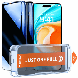 TORRAS für iPhone 16 Pro für Panzerglas Sichtschutz [TOP 9H+ Bruchsicheres] Schutzfolie iPhone 16 Pro Folie Dauerhaft 9H+ Schutzglas [Full Screen], 0 Blasen Einbaurahmen, 2 Stück