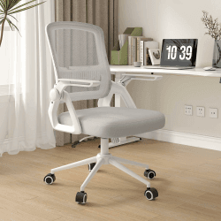naspaluro Bürostuhl mit Hochklappbare Armlehnen, Schreibtischstuhl Ergonomisch, Drehstuhl mit Netzbespannung, Lordosenstütze, Höhenverstellbarer, Wippfunktion, Gepolstertem Sitzkissen, Grau
