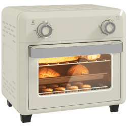 HOMCOM Minibackofen mit Umluft 10L 2 in 1 Mini Ofen mit Ofenrost, Backblech und Krümelblech, 80 °C-230 °C Heißluftfritteuse mit Touch-Screen, Timer, Innenbeleuchtung, 1000W, Edelstahl