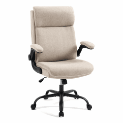 CASTLOVE Ergonomischer Bürostuhl - Schreibtischstuhl mit Rückenlehne - Hochklappbare Armlehne - Hohe Rückenlehne - Höhenverstellbar - Wippfunktion (Bürostuhl Stoff Beige Max. 150 kg)