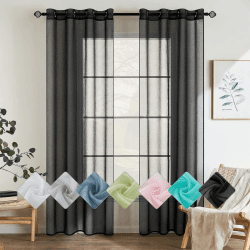 EMEMA 2er Set Sheer Voile Vorhang mit Ösen Transparente Gardine aus Voile Polyester Ösenschal Transparent Wohnzimmer Luftig Dekoschal für Schlafzimmer 140 X 245 cm (B x H) Schwarz