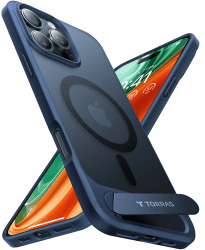 TORRAS für iPhone 16 Pro Max Hülle für MagSafe mit Titan Flügelständer Zertifizierte Magnetkraft Militärschutz Handyhülle iPhone 16 Pro Max Case Stoßfest Kratzfest Hardcase Handy Hülle Matt Blau