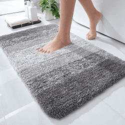 Homaxy Weich Badezimmerteppich 40x60 cm, rutschfest waschbar Badematte Flauschige Hochflor Badteppich Mikrofaser Saugfähig Badvorleger Duschvorleger (Grau)
