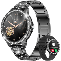 LIGE Smart Watch Frauen Bluetooth Anrufe für Android iOS Sport Fitness Activity Tracker Weiblich 1,32" HD Full Touch Screen Herzfrequenz Schlaf Monitor Elegant Diamond Damen Schwarz Stahl Smartwatch…
