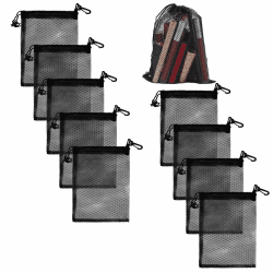 10 Stück Netzbeutel Schwarz, Netztasche mit Kordelzug und Haken, Tragbare Aufbewahrungstasche, Geeignet zur Aufbewahrung von Spielzeug, Tennisbällen, Fitnessgeräten,Bergsteigerwerkzeugen usw