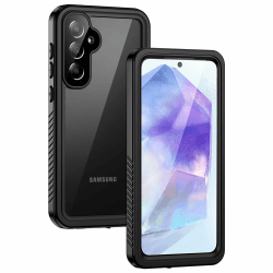 Lanhiem für Samsung Galaxy A55 5G Hülle, IP68 Wasserdicht Handyhülle Samsung A55 360 Grad Schutzhülle Stoßfest Staubdicht Outdoor Panzerhülle mit Eingebautem Displayschutz, Schwarz