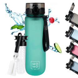 MOMO WAY Trinkflasche Tritan Wasserflasche Mit Früchtebehälter Wiederverwendbare Sportflasche Für Schule Gym Geschenk BPA-Frei 1-Klick Verschluss Mint 1000ml
