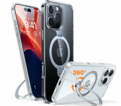 TORRAS 360° Ostand Spin für iPhone 16 Pro Hülle für Magsafe (Magnetischer Robust Standring) Zertifizierte Militärschutz Diamant-Klar Anti-Vergilbung Hülle für iPhone 16 Pro Case Transparent