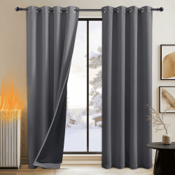PONY DANCE Blickdichte Vorhänge Grau Thermovorhänge Kälteschutz Ösenschal 2er Set H 240 x B 140 cm Verdunkelnde Gardinen mit Ösen Doppellagiger Verdunkelungsvorhang Blackout Curtains for Bedroom H240 x B140 cm (2er Pack) Doppellagig | Grau 2