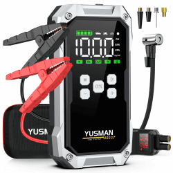 YUSMAN Starthilfe Powerbank mit 150PSI Kompressor, 6000A 12V Car Starthilfe Powerbank für alle Autos oder 10.0L Diesel,21800mAh 4-in-1 Tragbare Starter Powerbank mit 2 LED-Licht, LCD Display