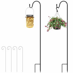 OFFCUP Schäferhaken 100cm, 2pcs Hirtenhaken mit 4 Pflanzenschild-Metallstangen, Garten Doppelhaken Laternenstab, Metall Gartenstab mit Haken Laternenstab Hirtenbogen-Haken für Vogelkäfige Pflanzkörbe