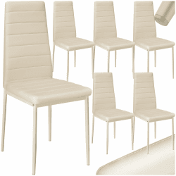 tectake® eleganter Stuhl mit hoher Rückenlehne, 6er Set, Pflegeleichte Esszimmerstühle, Küchenstühle 6er Set, Stühle 45x48x98,5cm, Polsterstuhl modern und bequem (beige)