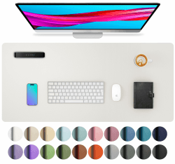Aothia Schreibtischunterlage,Mauspad mit Leder und Rutchfeste Wildleder,Multifunktionales Office Mousepad Laptop Schreibunterlage,Tisch-Schutz Unterlage für Büro/Home(80x40cm,Off-White)