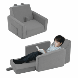 MeMoreCool Ausklappbares Kindersofa aus Plüsch, Bequemes Klappbarer Kinderstuhl-Couch, Umwandelbares Kinderschlafsofa, Baby-Relaxsessel für Kleinkinder von 1–4 Jahren, Mädchen und Jungen, Grau