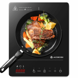 Aobosi Induktionskochfeld 1 Platte,Induktionskochplatte mit Booster-Funktion, 20 Leistungsstufen und Temperaturstufen,Kompakte Größe,2000W Tragbares Induktionskochfeld,10H-Timer,Schwarz