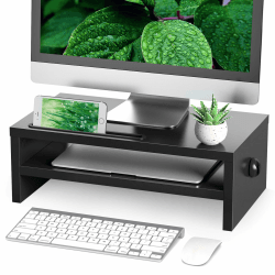 Rfiver Monitorständer Monitor Stand Bildschirmerhöhung - Holz Unterbau Bildschirm Laptop Ständer Tisch Erhöhung für PC Notebook Drucker 425 mm Schwarz