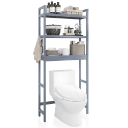 SMIBUY Badezimmer-Aufbewahrungsregal, Bambus-Über-der-Toilette-Organizer-Rack, freistehender WC-Platzsparer mit 3-stufigen verstellbaren Regalen (Grau)