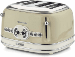 Ariete Vintage 156, 4-Scheiben-Toaster, Retro Toaster mit 6 Toaststufen, Automatischer Auswurf, Auftaufunktion, Herausnehmbares Krümelfach, Gehäuse aus Edelstahl, 1600W, Beige