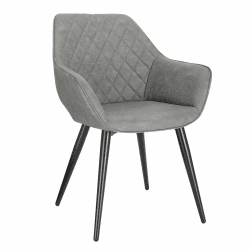 WOLTU Esszimmerstuhl 1 Stück Küchenstuhl Wohnzimmerstuhl Polsterstuhl Sessel, Armlehnstuhl mit Rückenlehne, für Esszimmer, Küche, Wohnzimmer, Kunstleder, Metallbeine, Grau, BH251gr-1
