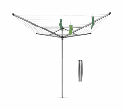 Brabantia - Lift-O-Matic drehbaren Wäschespinne - Reibungsloses Drehungen - UV-beständige Wäscheleine, 60 m - Kein Durchhängen - Auch für Kleiderbügel - Metallic Grey - ø 295 cm