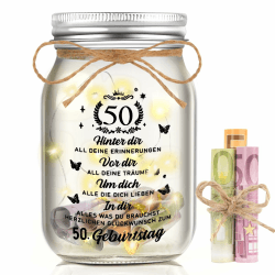 Johiux 50 Geburtstag Frau Mann LED Flaschenlicht Geburtstag,50 Geldgeschenke Geburtstag Verpackungen,50.Geburtstag Geschenk Nachtlicht Geschenke Deko,Coole Geschenkideen zum 50.Geburtstag Tischdeko.