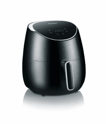 SEVERIN Heißluftfritteuse XXL mit 5 Liter Fassungsvermögen, Airfryer für gesundes Kochen, Fritteuse ohne Fett mit 8 Automatikprogrammen, 2000 W, schwarz/silber-metallic, FR 2445