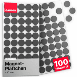 GAUDER Magnetpunkte selbstklebend (100 Stück) – Ø 20 mm runde Klebemagnete mit starker Haftkraft | Magnetsticker für Schule & Büro | Flache, selbstklebende Magnete