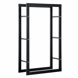 HOMCOM Kaminholzregal aus Metall, 60 x 25 x 100 cm, Brennholzregal für Innen & Außen, Kaminholzständer, Schwarz