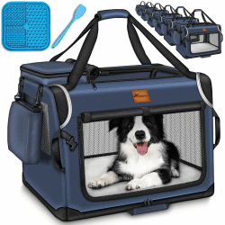 TRESKO® Hundebox faltbar inkl. Leckmatte, Spatel & Reflektoren XL 83x58x58cm | Transportbox für Hunde und Katzen | Hundetransportbox Auto für kleine & große Hunde | Hundetasche robust Navyblau