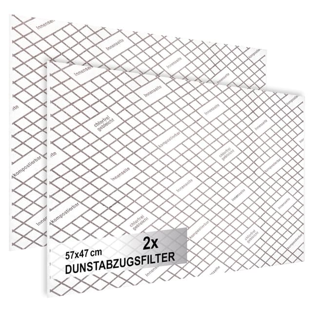 com-four® 2x Dunstabzugsfilter für Dunstabzugshaube mit hoher Filterleistung - 1 mm Flachfilter Universal Zuschneidbar mit Sättigungsanzeige - 100% kompostierbar - 57 x 47 cm (Mit Indikator - 2 Stück)