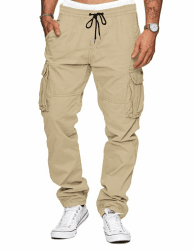 TARAINYA Herren Cargohose Baumwolle Baggy Hose Herren Kordelzug Outdoorhose Stretch Chino Männer Modern mit Taschen S-3XL B Helleskhaki 3XL