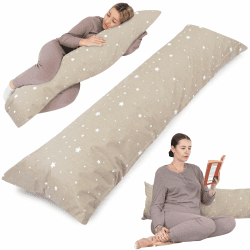 Seitenschläferkissen Schwangerschaftskissen Stillkissen 40 x 145 cm mit bezug Lagerungskissen, Kissen für Frauen und Seitenschläfer, Baby Pregnancy Pillow XXL 40x145 Kissen 40x145 cm Beige mit Weiß Sternen