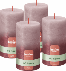 Bolsius Rustik Stumpenkerzen - Fading Metallic -Rose & Rot - 4er Pack - Lange Brenndauer 60 stunden - Unparfümiert - Enthält Natürliches Pflanzenwachs - Ohne Palmöl - 13 x 7 cm - Valentinstag