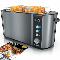 KESSER® Toaster mit Brötchenaufsatz, Langschlitz 4 Scheiben mit 6 Bräunungsstufen + Auftau- & Aufwärmefunktion, Abschaltautomatik, Liftfunktion, inkl. Krümelblech und Rezeptbuch Anthrazit