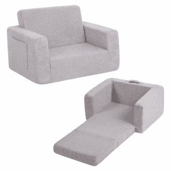 Tiita Kindersofa, 2-in-1-Kindersofa, umwandelbares Kindersofa zum Liegestuhl, ausklappbarer Kindersofa-Sessel, Kleinkind-Armlehnenstuhl-Bett, klappbares Kinderspielsofa, grau