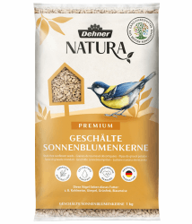 Dehner Natura Premium Wildvogelfutter, Sonnenblumenkerne schalenfrei, Ganzjahresfutter proteinreich / energiereich, hochwertiges Vogelfutter für Wildvögel, 1 kg