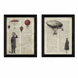 Nacnic Pack 2 Vintage Poster Paar mit Ballon. Vintage Landkarten Poster. Verschiedene bunte Bilder ohne Rahmen. A4-Format A4 Heißluftballon Paar