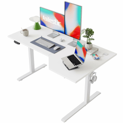 Agilestic Elektrischer Stehschreibtisch, L-förmiger 140 cm höhenverstellbarer Schreibtisch, Sitz- und Stehtisch für Home Office, ergonomischer aufsteigender Computertisch mit Splice Board, Weiß