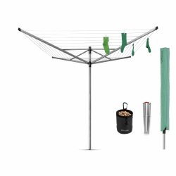 Brabantia - Lift-O-Matic drehbaren Wäschespinne - Reibungsloses Drehungen - UV-beständige Wäscheleine, 50 m - Kein Durchhängen - Auch für Kleiderbügel - Metallic Grey- ø 295 cm