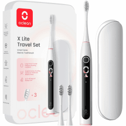 Oclean X Lite elektrische Zahnbürste Gift Set Grau, Schallzahnbürste mit 3 Ersatzbürstenköpfe, Ein Knopf Bedienung, IPX7 Wasserdicht Electric Toothbrush mit 5 Putzprogrammen, Timer und Reise Etui