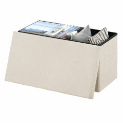 eSituro Sitzbank mit Stauraum, Faltbarer Sitzhocker, Truhenbank mit Deckel, Sitztruhe, Fußhocker, Aufbewahrungstruhe, Polsterbank aus Teddyfleece, 80 L, 300 kg belastbar, 76x37x38 cm, Beige, SOM0214