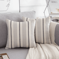 LRartdeco Kissenbezüge 40x40 Retro Streifen Dekorative Kissenbezüge Einfach Modern Dekokissen Sofakissen Kissenhülle Leinen für Sofa Büro Couch Schlafzimmer Wohnzimmer 2er Set