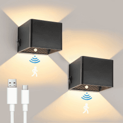 GeyouLux 2 Stück 3000mAh Akku Wandleuchte mit Bewegungsmelder Innen 5W Aufladbare Wandleuchte Innen Ohne Stromanschluss mit 3 Modi 3000K Wandlampe Innen Akku für Treppe Flur Wohnzimmer Schlafzimmer