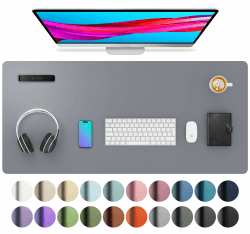 Aothia Schreibtischunterlage,Mauspad mit Leder und Rutchfeste Wildleder,Multifunktionales Office Mousepad Laptop Schreibunterlage,Tisch-Schutz Unterlage für Büro/Home(91x43cm,Hellgrau)
