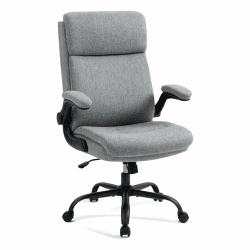 CASTLOVE Ergonomischer Bürostuhl - Schreibtischstuhl mit Rückenlehne - Hochklappbare Armlehne - Hohe Rückenlehne - Höhenverstellbar - Wippfunktion (Bürostuhl Stoff Grau Max. 150 kg)