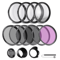 NEEWER 67mm ND Filter Set ND/CPL(Polfilter)/UV/FLD/Nahfilter Objektivzubehör ND2 ND4 ND8 Graufilter Set (+1/+2/+4/+10) Tulpen Blende, zusammenklappbarer Gummi Blende, Objektivdeckel, Filterbeute