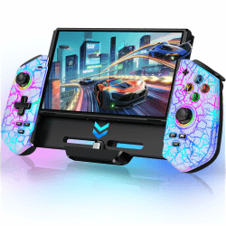 HELLCOOL Hall-Effekt Switch Controller, Plug&Play Handheld Switch Pro Controller für Switch/OLED Konsole, Switch Controller mit Präzise Joystick, Cooles RGB-Licht Look, 4xSpiele Karten Slots