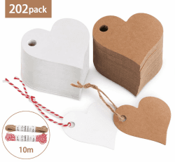 200stk. Herz Kraftpapier Anhänger Etiketten Stern Geschenkanhänger und Jute Schnur 20M für Hochzeit Geschenke zum Basteln (Herz Kraftpapier Anhänger)
