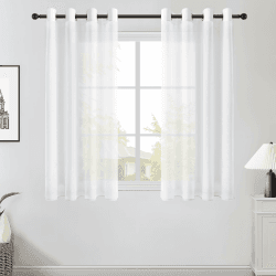 Topfinel Gardinen Vorhang mit Ösen, Vorhänge Wohnzimmer Modern, Gardine Haltransparent 160 cm Hoch, Gardienen Schals 140 cm Lang, Ösenvorhänge 2er Set, Fertiggardinen Weiß mit Metallösen H140 x B160 cm (2er Pack) Weiß